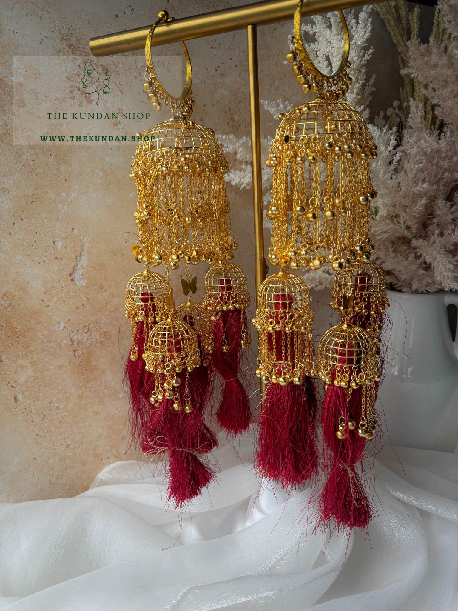 Golden Maroon Tassel Kaleeray Kaleeray THE KUNDAN SHOP 