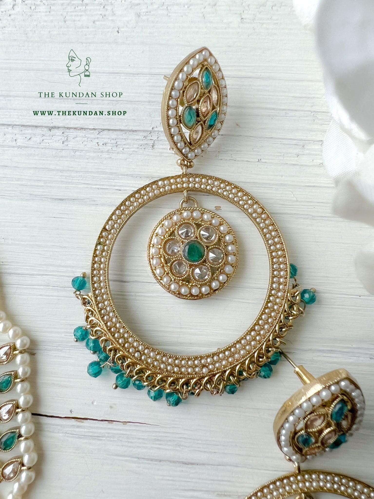 Ardent in Teal Blue Earrings + Tikka THE KUNDAN SHOP 