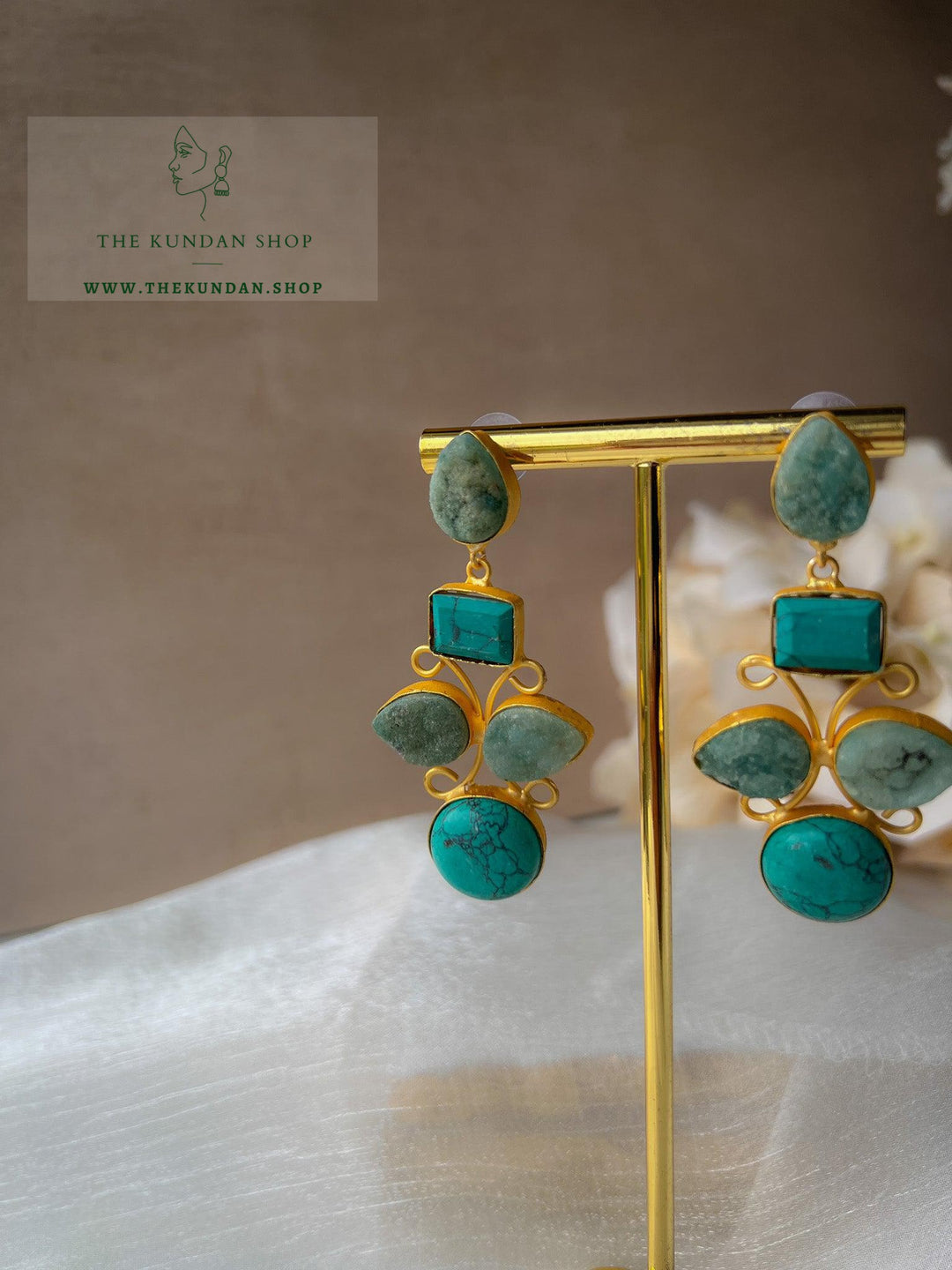 Dual Stone Drops Earrings THE KUNDAN SHOP 