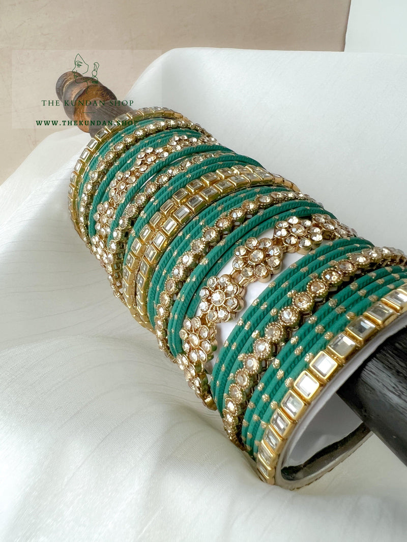 Floral Stones in Teal Bangles THE KUNDAN SHOP 