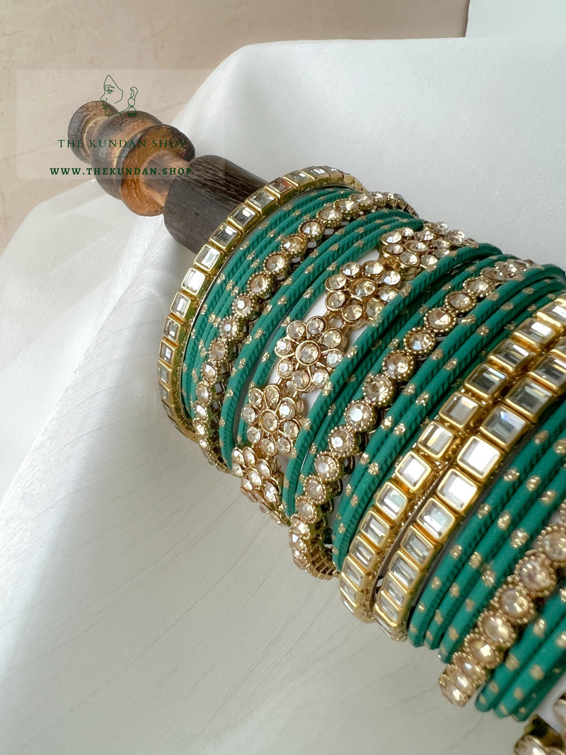Floral Stones in Teal Bangles THE KUNDAN SHOP 