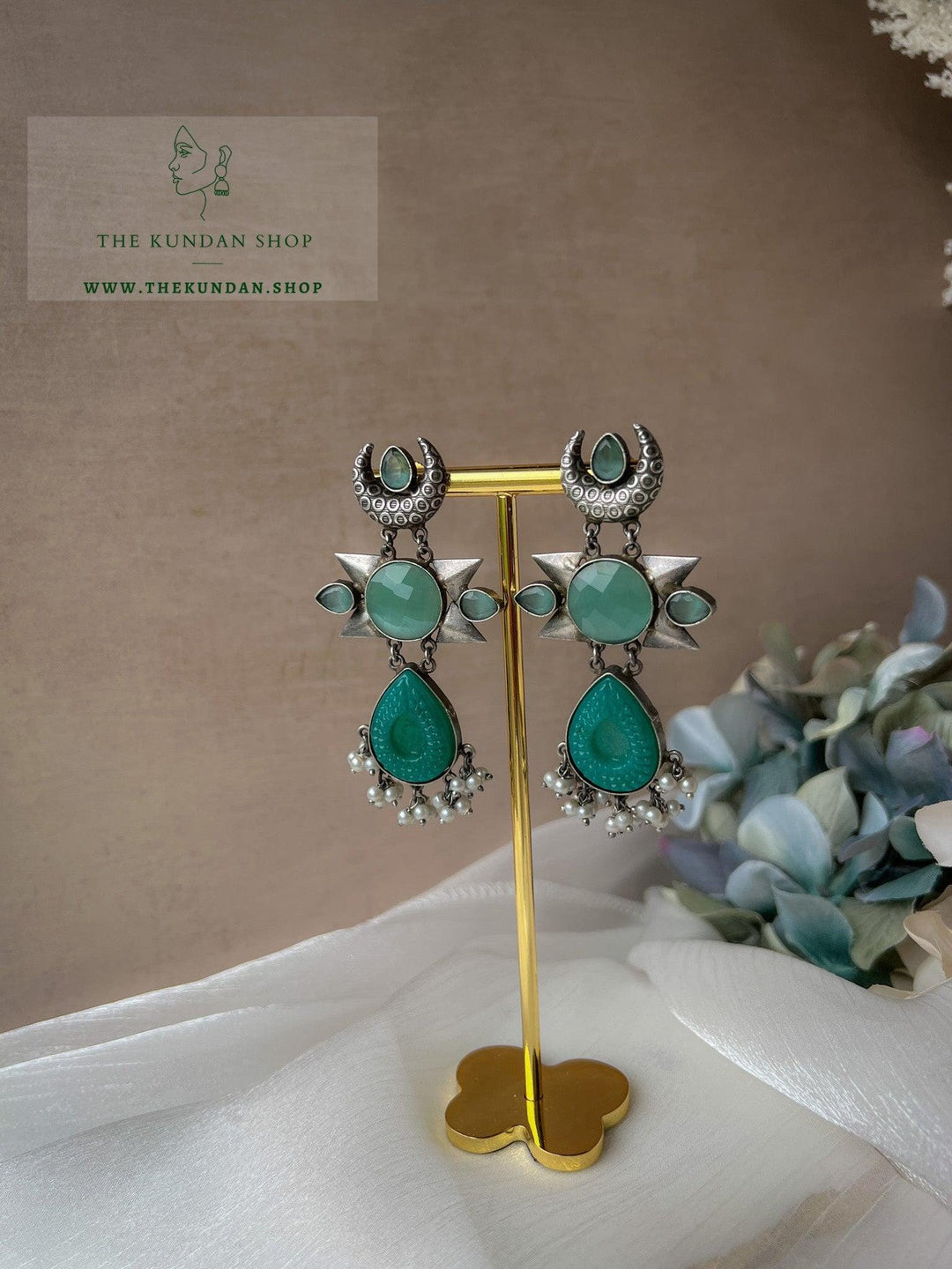 Carved Statements in Oxidized Earrings THE KUNDAN SHOP Teal 
