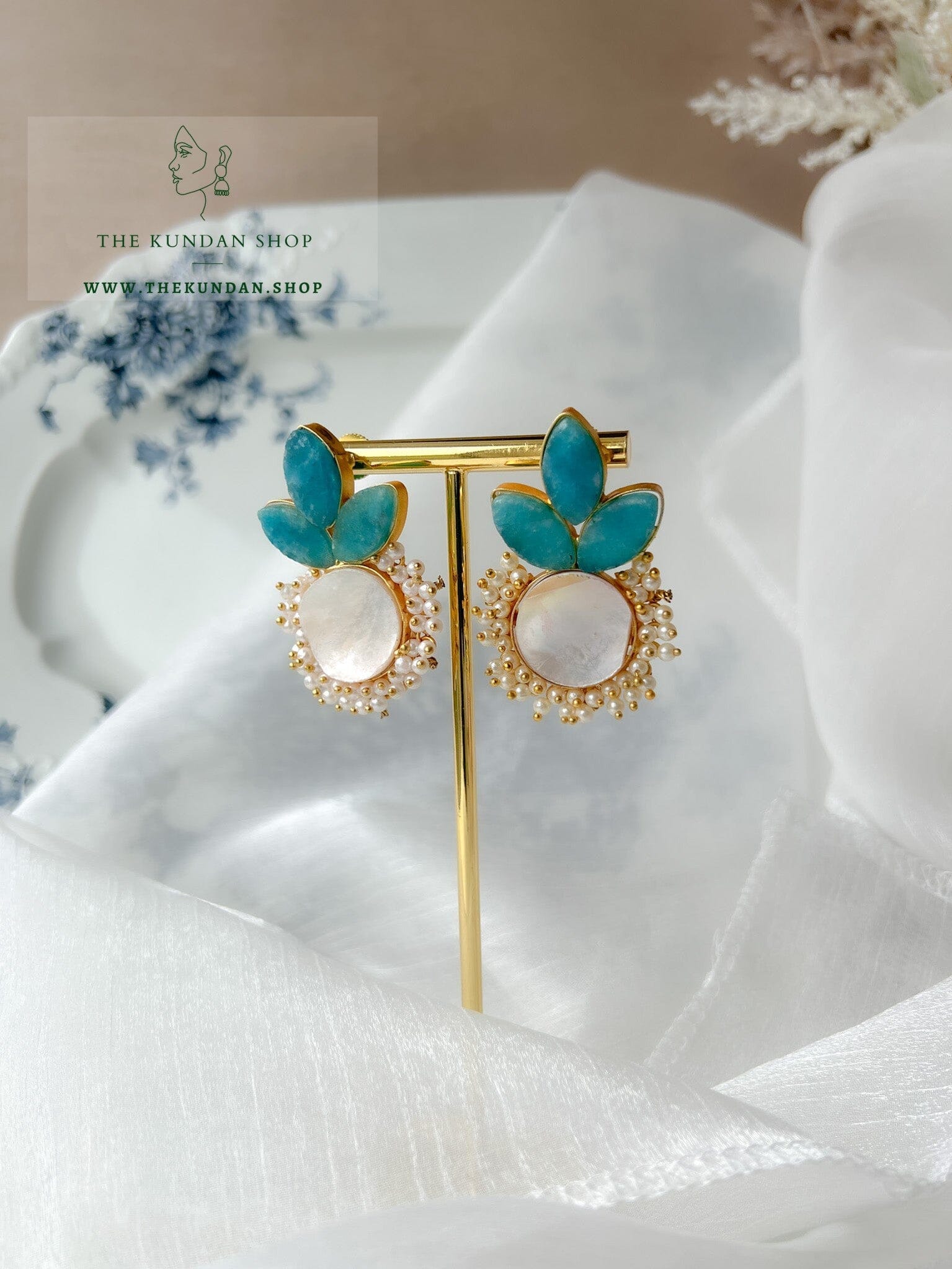 Ocean Blue Drops Earrings THE KUNDAN SHOP 