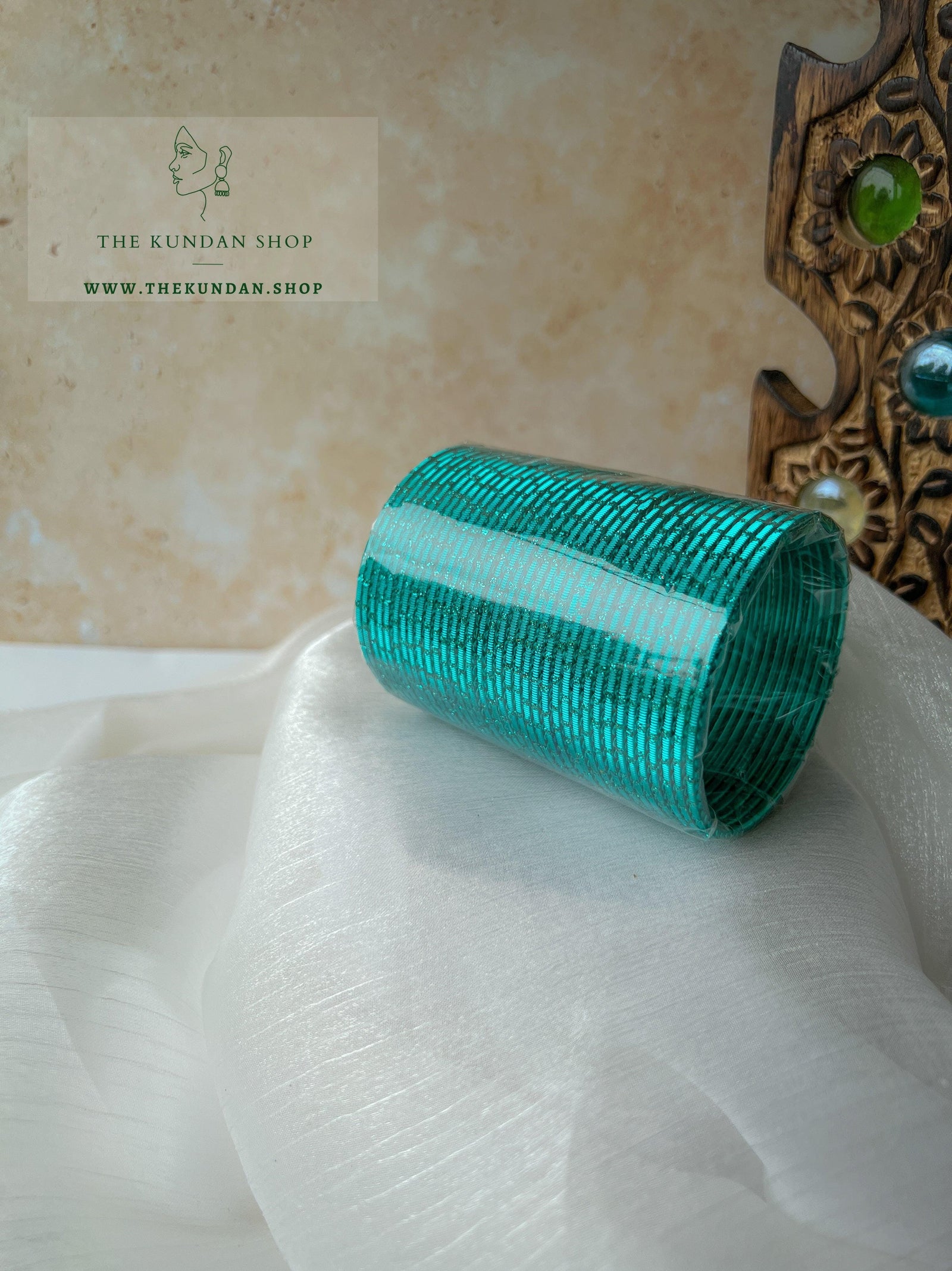 Sparkle & Sheen Bangles in Teal Bangles THE KUNDAN SHOP 