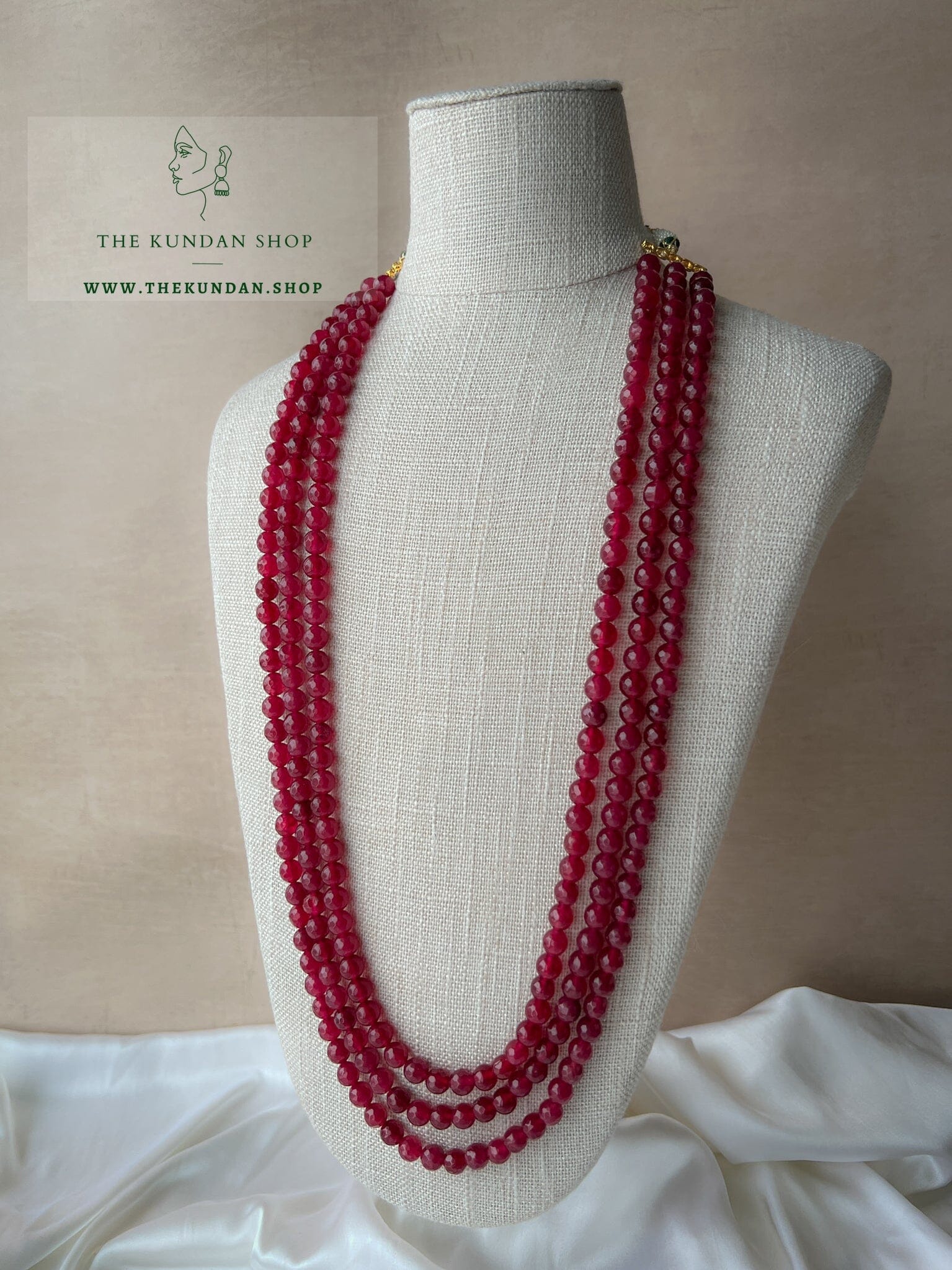 Classic Maroon Mala with Round Beads Grooms Mala THE KUNDAN SHOP Three Layer 