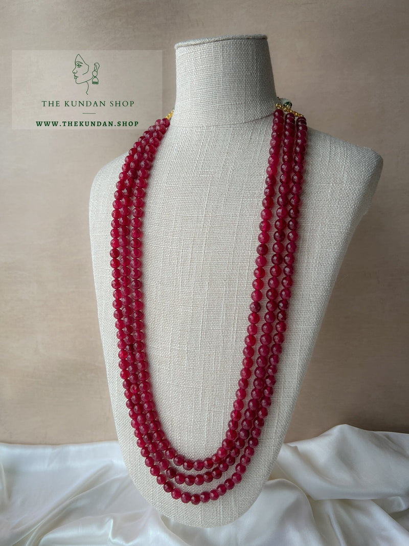 Classic Maroon Mala with Round Beads Grooms Mala THE KUNDAN SHOP Three Layer 