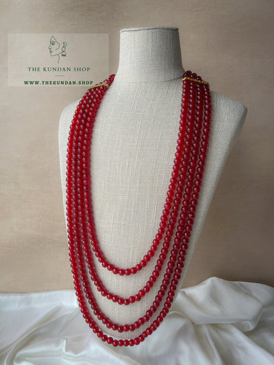 Classic Maroon Mala with Round Beads Grooms Mala THE KUNDAN SHOP Four Layer 