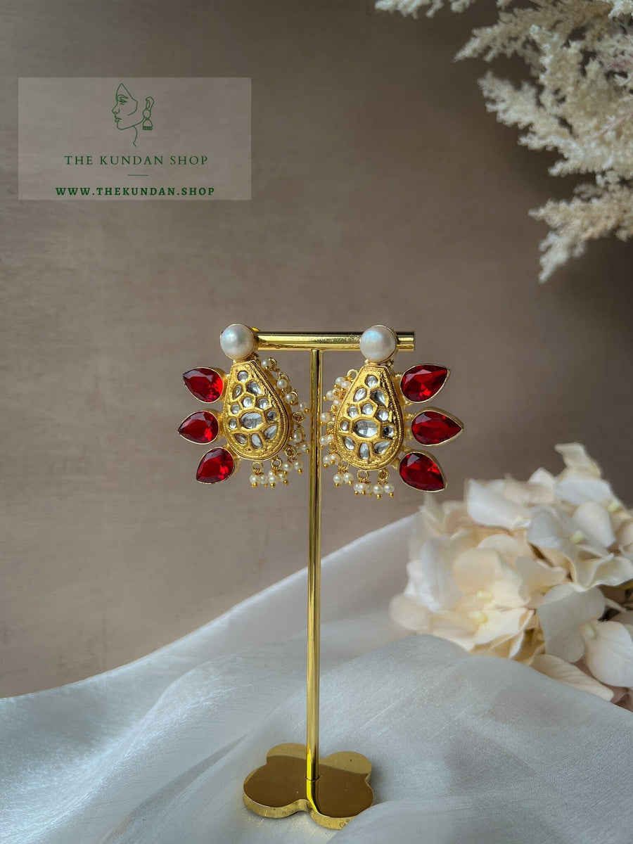 Composure in Tri-Stone Earrings THE KUNDAN SHOP Red 