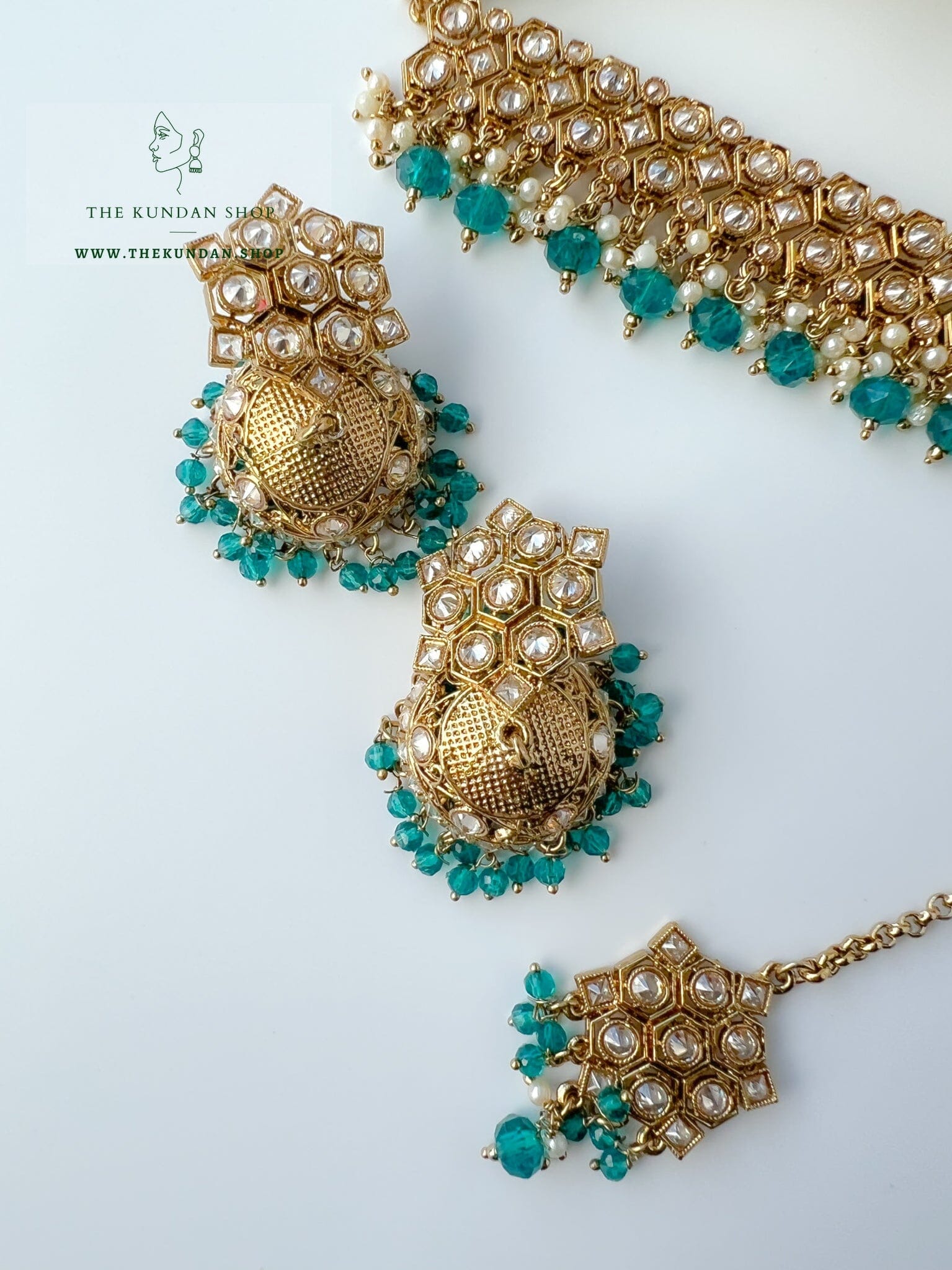 Keeper in Peacock Blue Necklace Sets THE KUNDAN SHOP 