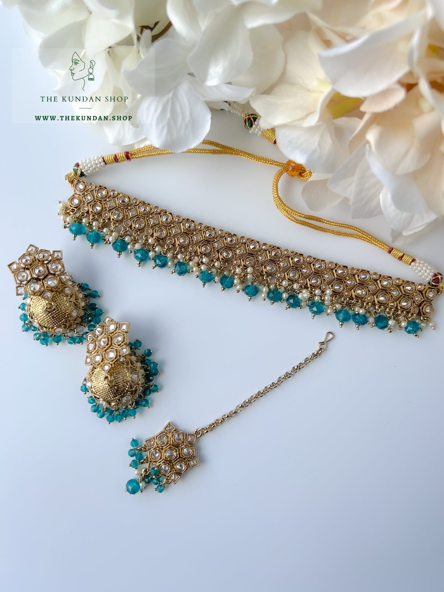 Keeper in Peacock Blue Necklace Sets THE KUNDAN SHOP 