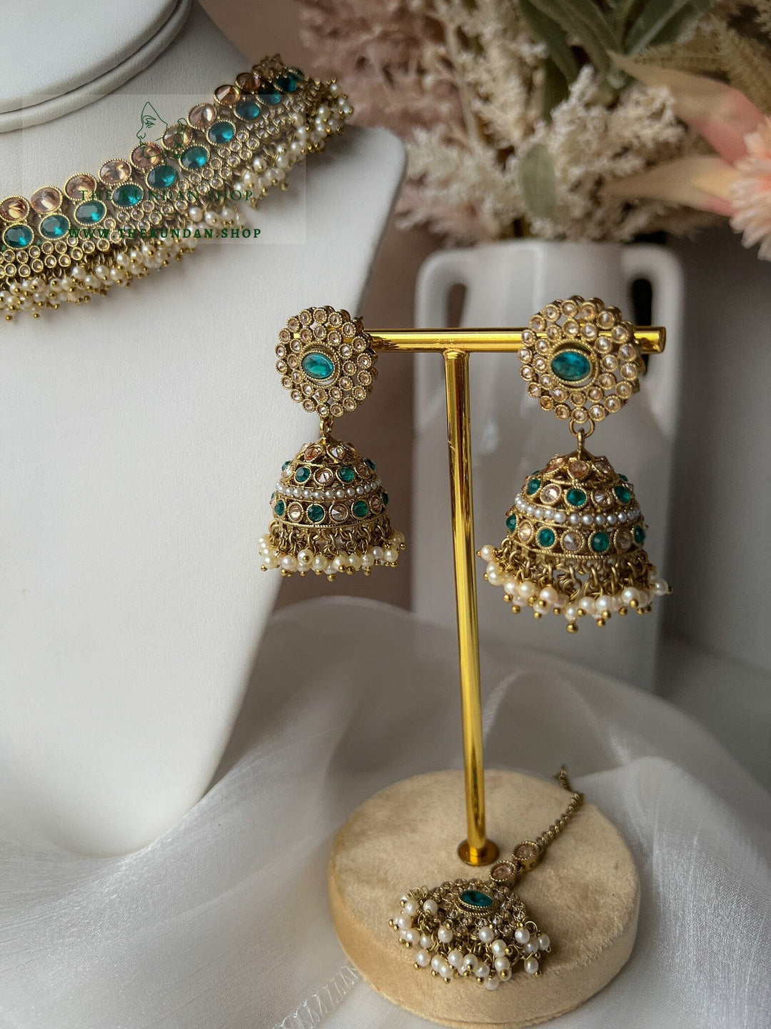 Caring Polki in Turquoise Green Necklace Sets THE KUNDAN SHOP 