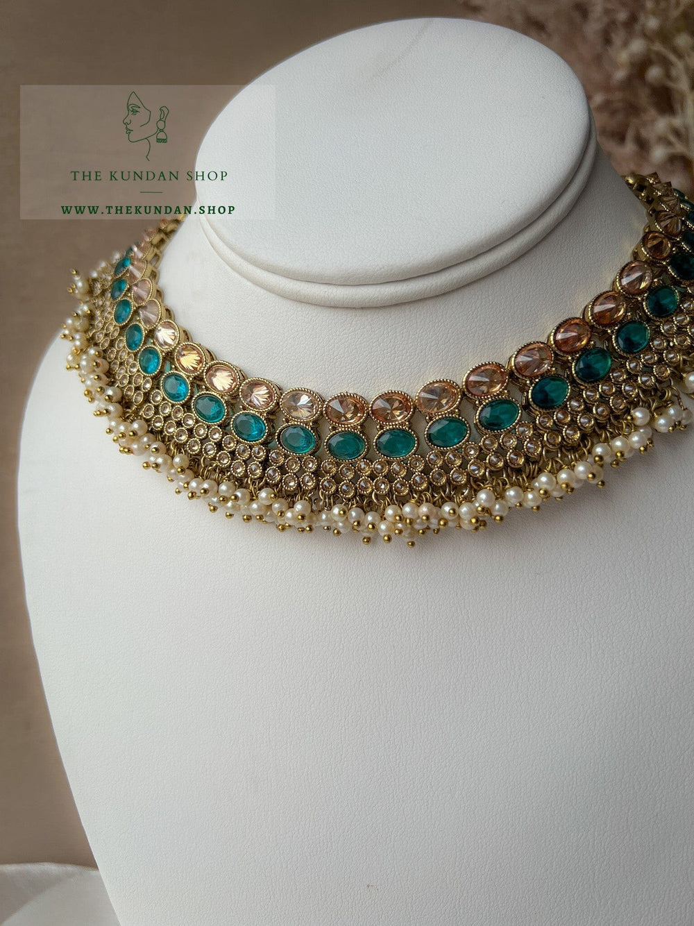 Caring Polki in Turquoise Green Necklace Sets THE KUNDAN SHOP 