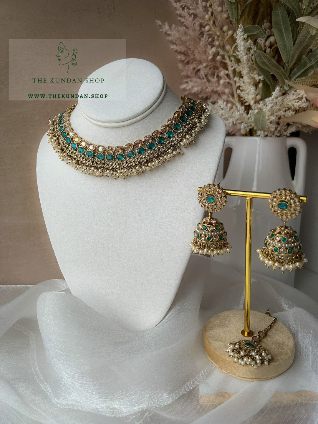 Caring Polki in Turquoise Green Necklace Sets THE KUNDAN SHOP 