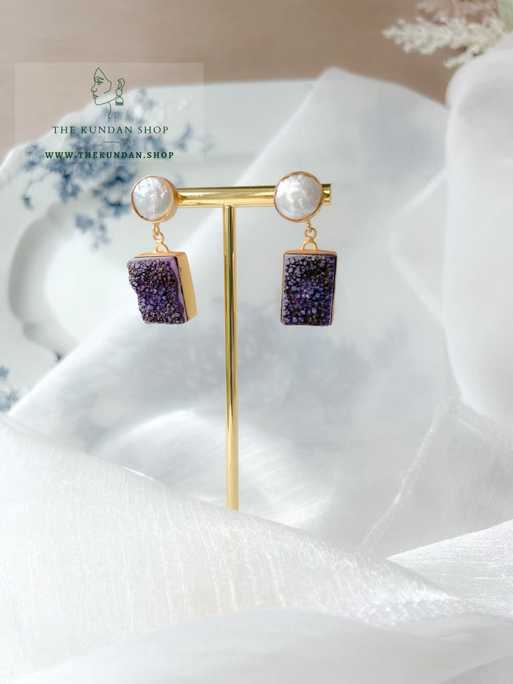 Purple Stones & Pearl Earrings THE KUNDAN SHOP 