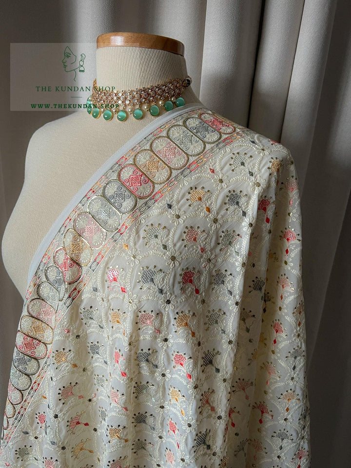 Matched Pastels in White Dupatta THE KUNDAN SHOP 
