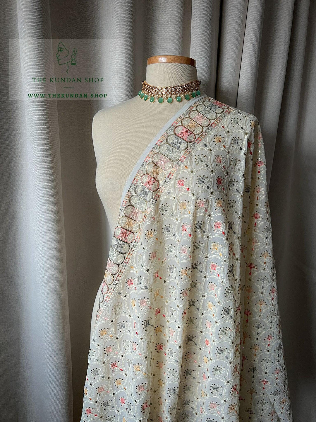 Matched Pastels in White Dupatta THE KUNDAN SHOP 