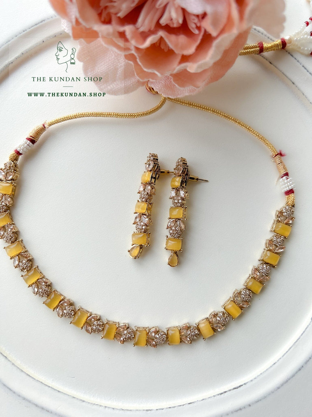 Interest Champagne in Yellow Necklace Sets THE KUNDAN SHOP 