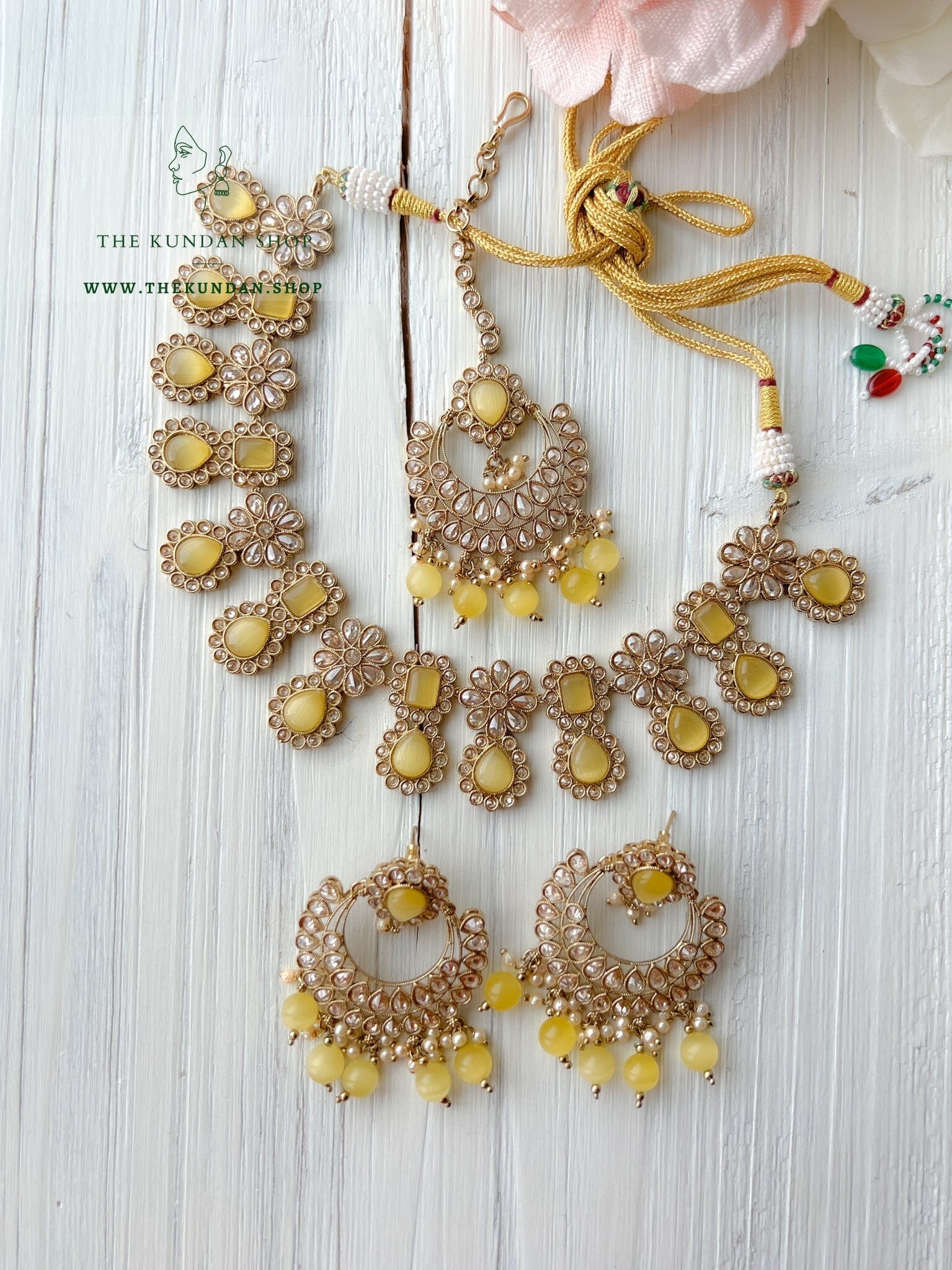 Heavenly in Yellow Necklace Sets THE KUNDAN SHOP 