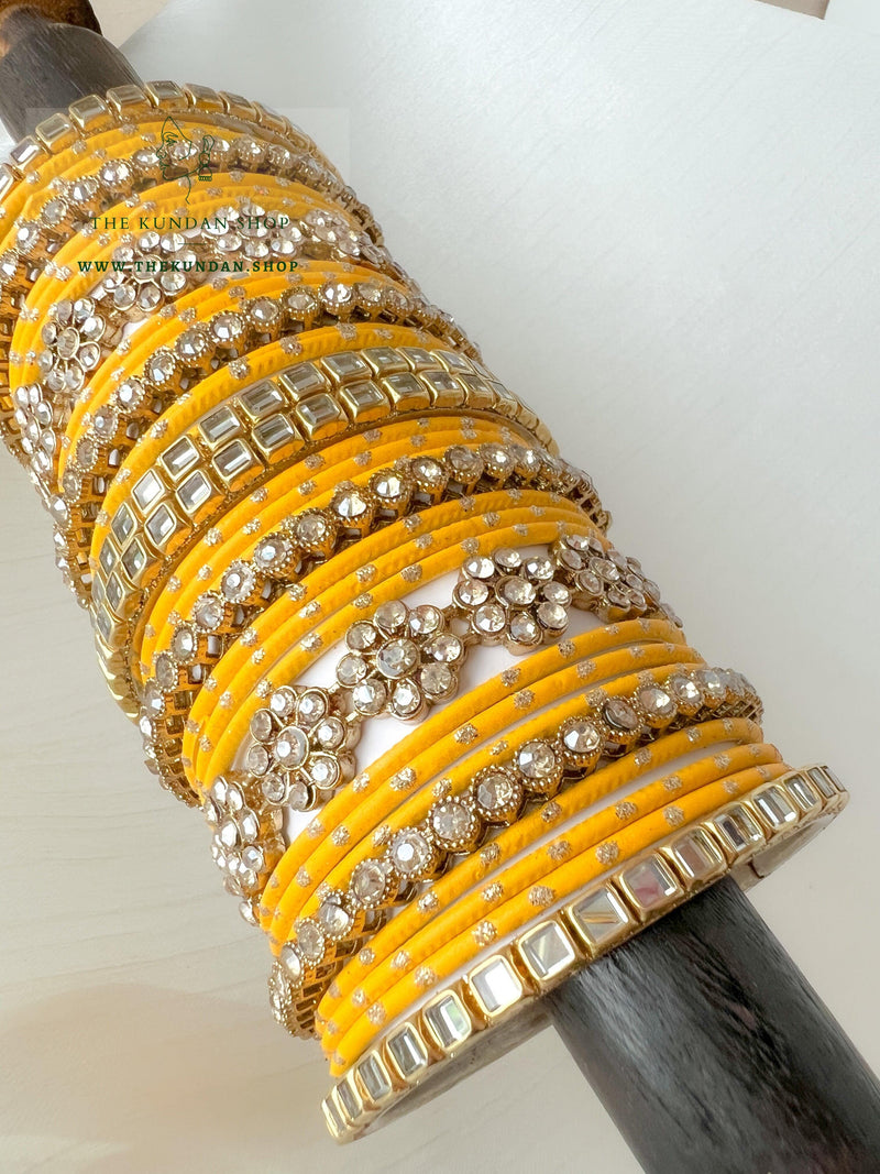 Floral Stones in Yellow Bangles THE KUNDAN SHOP 