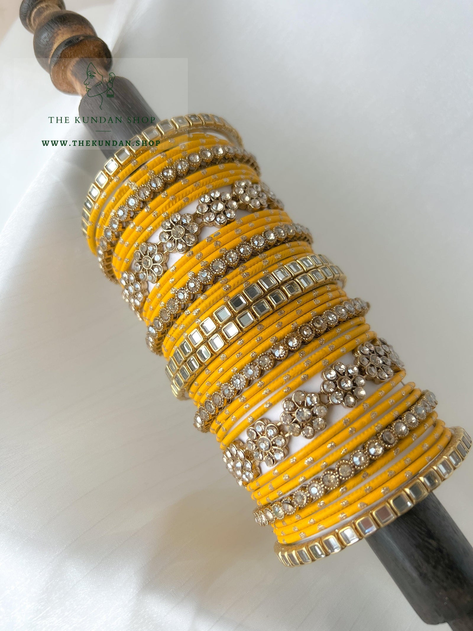 Floral Stones in Yellow Bangles THE KUNDAN SHOP 