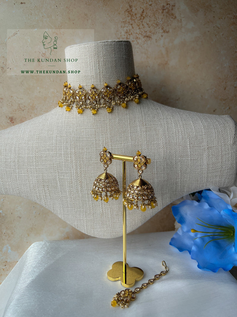 Rescued Floral in Yellow Necklace Sets THE KUNDAN SHOP 