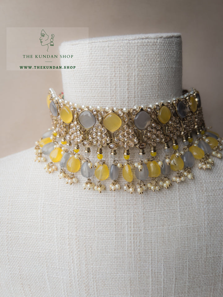 Fall Apart in Yellow &amp; Grey Necklace Sets THE KUNDAN SHOP 
