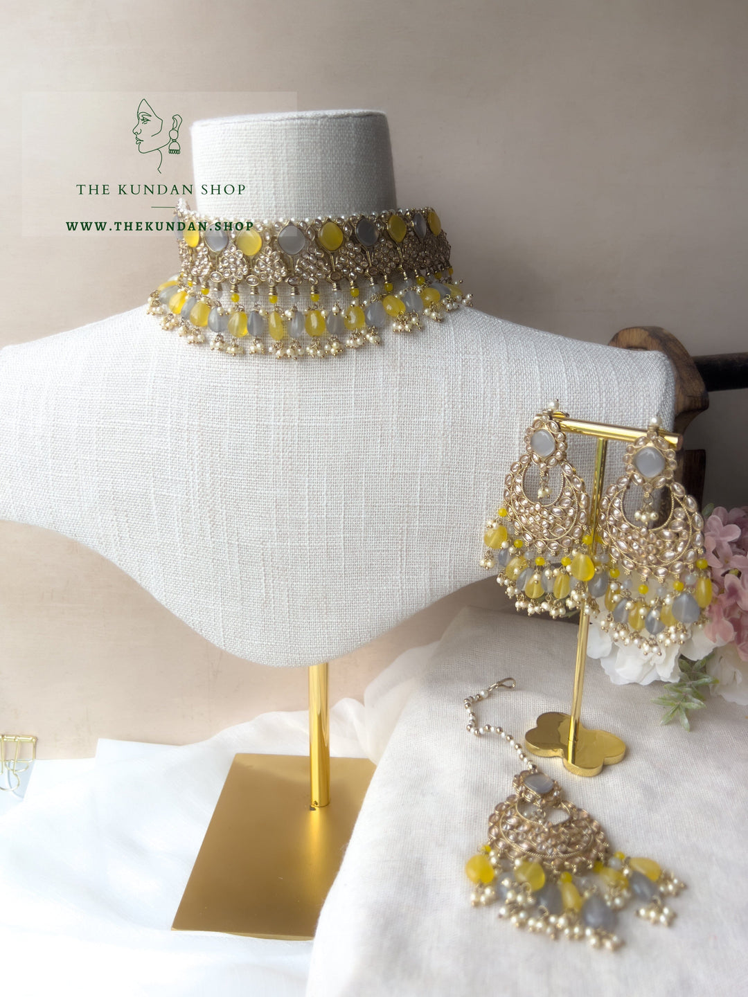 Fall Apart in Yellow &amp; Grey Necklace Sets THE KUNDAN SHOP 