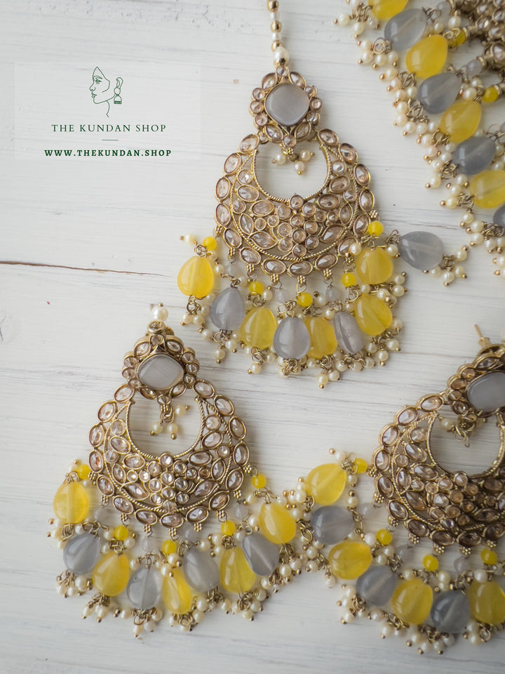 Fall Apart in Yellow &amp; Grey Necklace Sets THE KUNDAN SHOP 