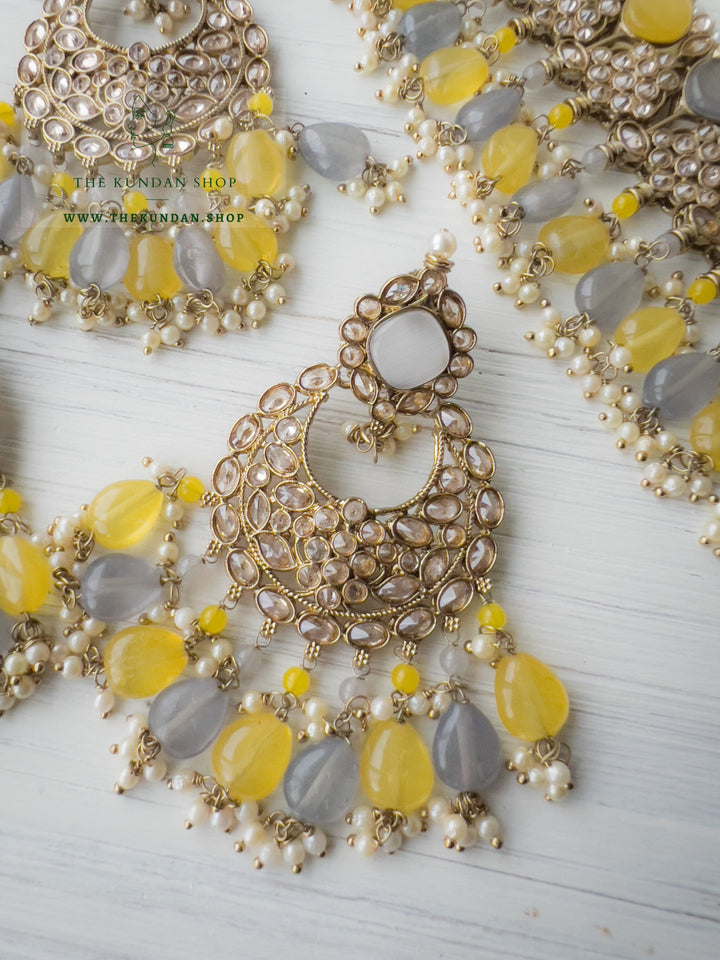 Fall Apart in Yellow &amp; Grey Necklace Sets THE KUNDAN SHOP 