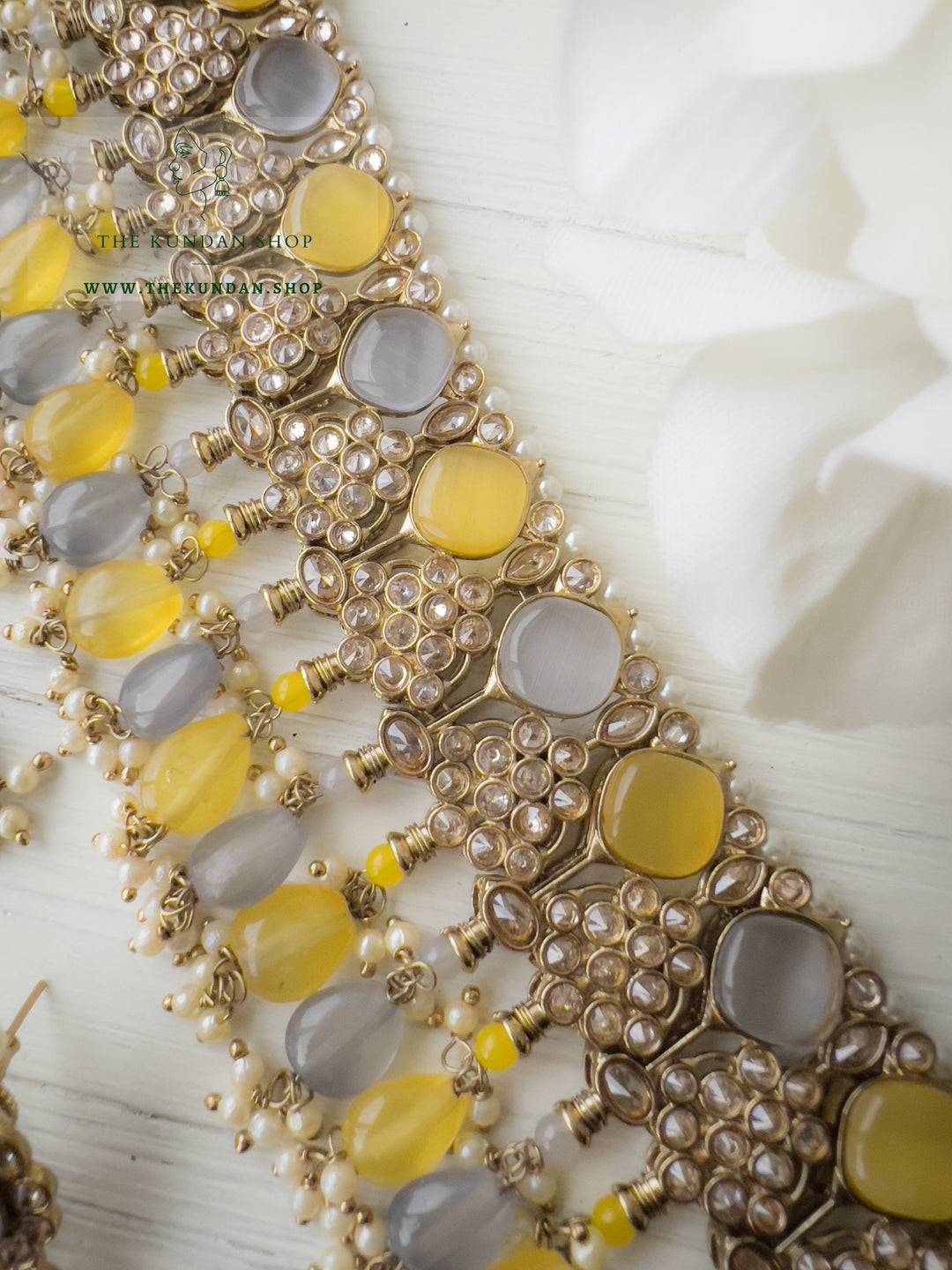 Fall Apart in Yellow &amp; Grey Necklace Sets THE KUNDAN SHOP 