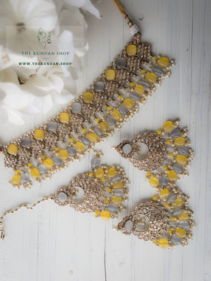 Fall Apart in Yellow &amp; Grey Necklace Sets THE KUNDAN SHOP 