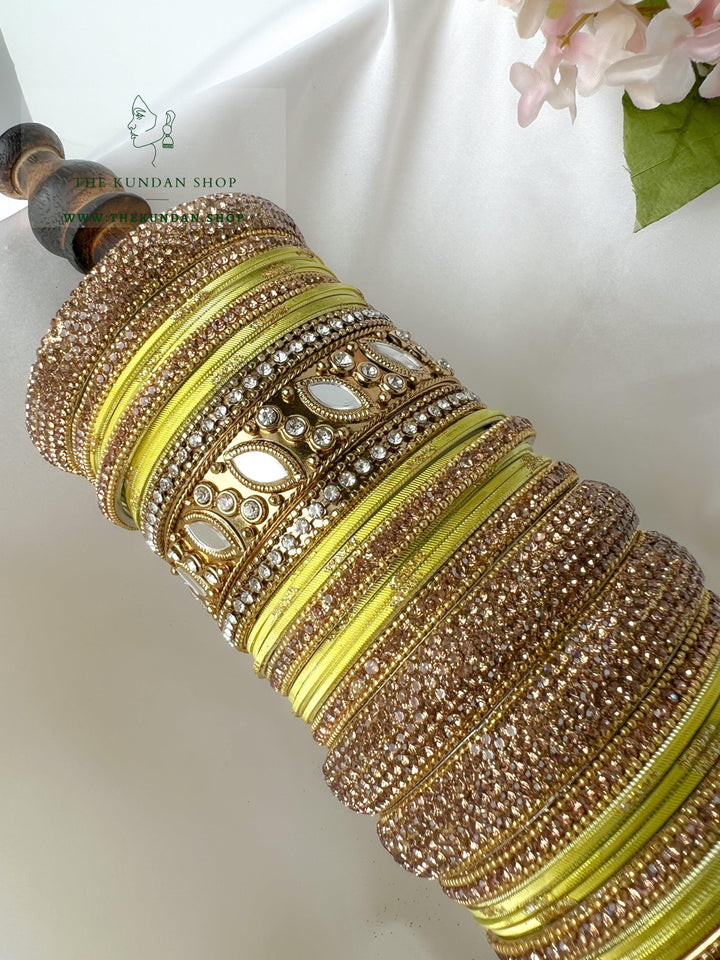 Marquee Sheesha Bangles in Yellow Bangles THE KUNDAN SHOP 