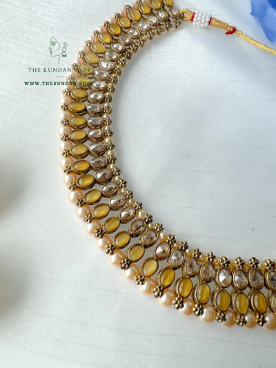 Flushed Polki in Yellow Necklace Sets THE KUNDAN SHOP 