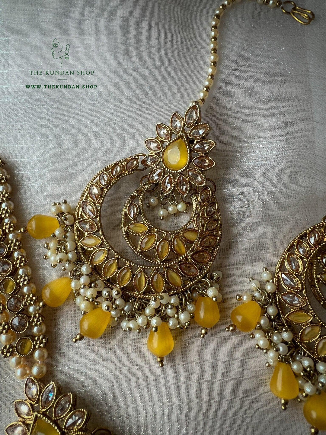 Candor in Yellow Earrings + Tikka THE KUNDAN SHOP 