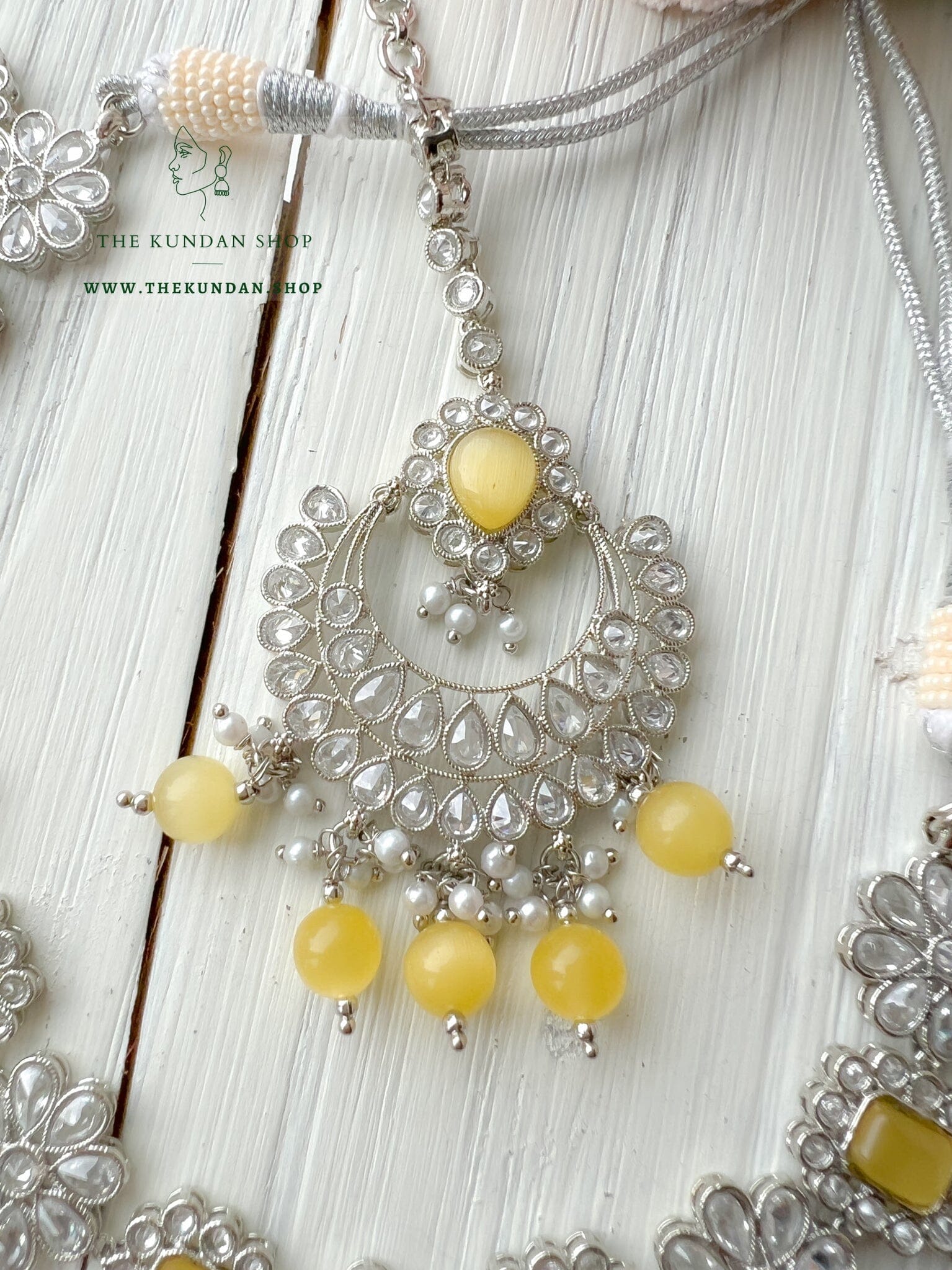 Heavenly Silver in Yellow Necklace Sets THE KUNDAN SHOP 