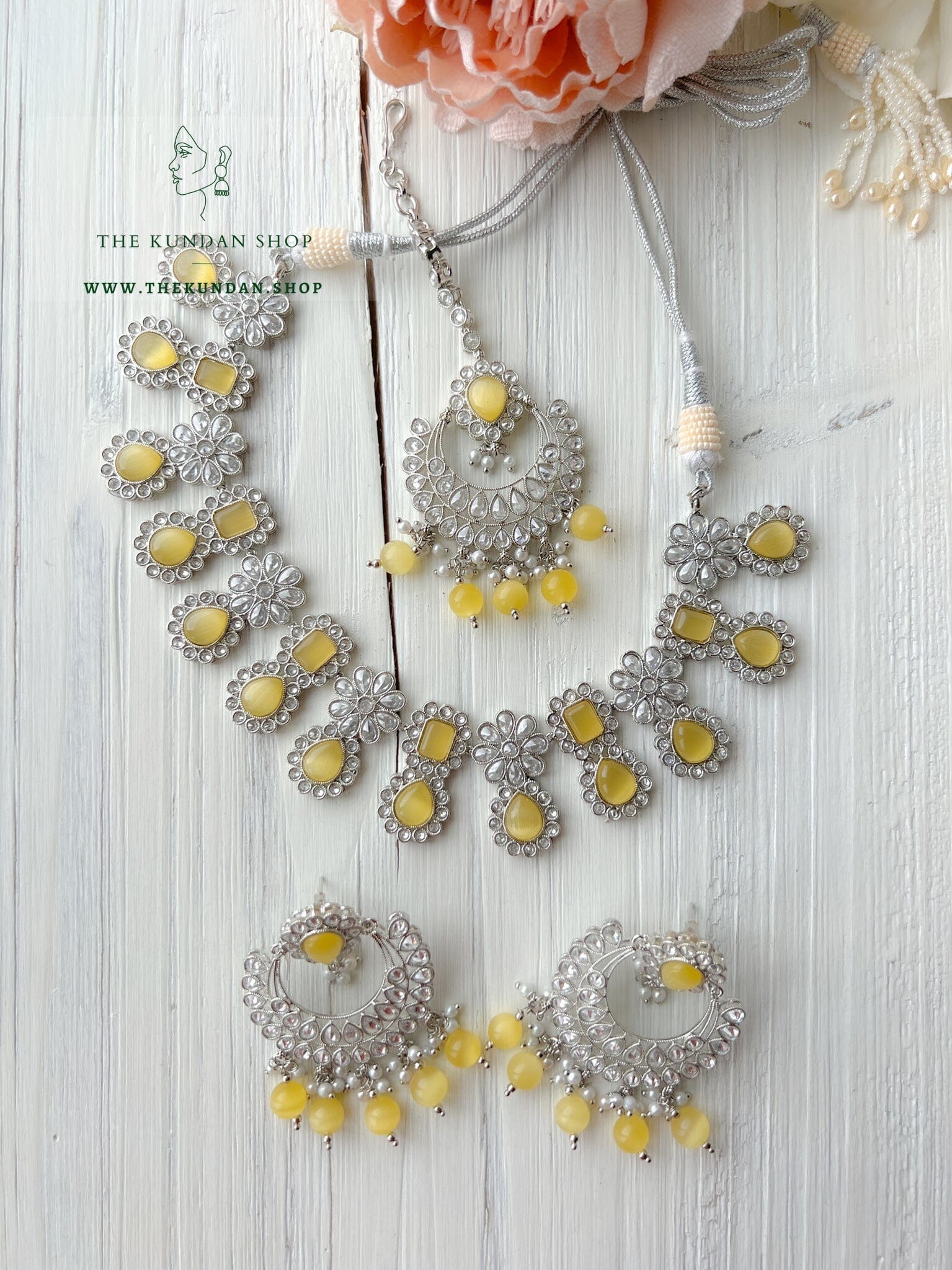 Heavenly Silver in Yellow Necklace Sets THE KUNDAN SHOP 