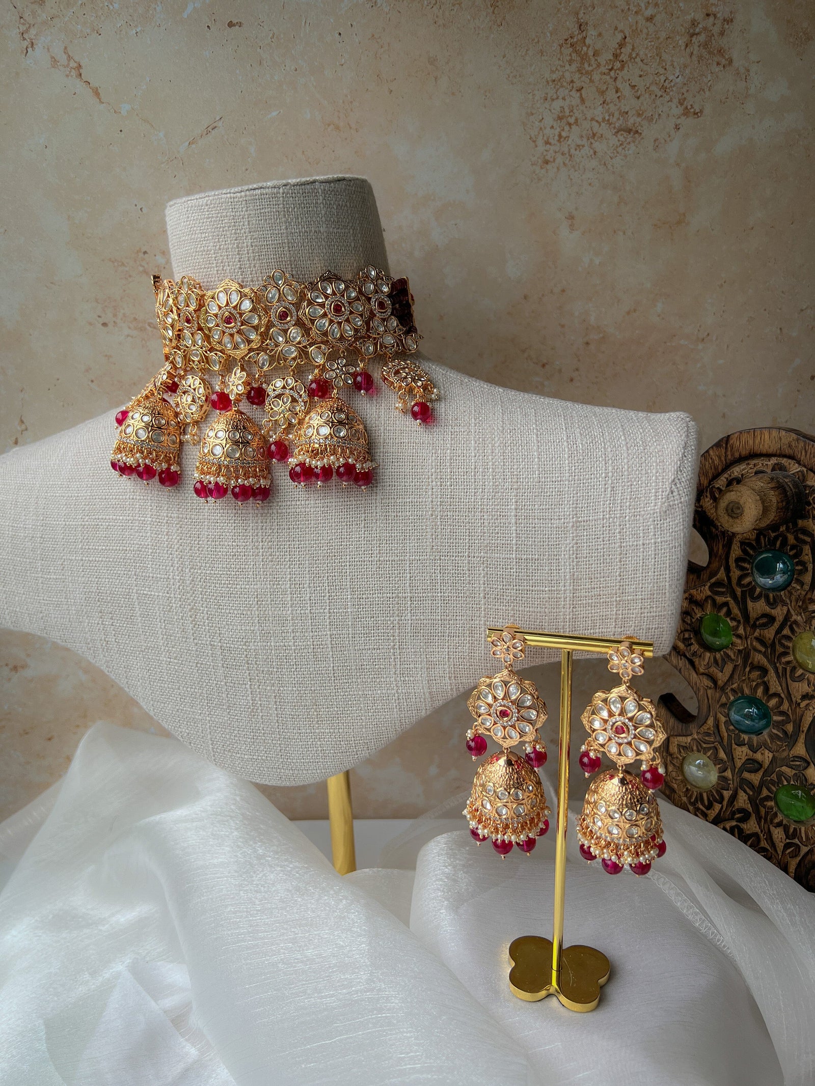 Blended Jhumki in Ruby Necklace Sets THE KUNDAN SHOP 