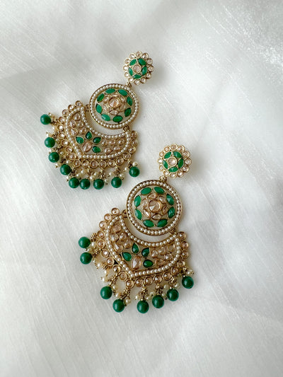 Proven in Polki Earrings THE KUNDAN SHOP Green 