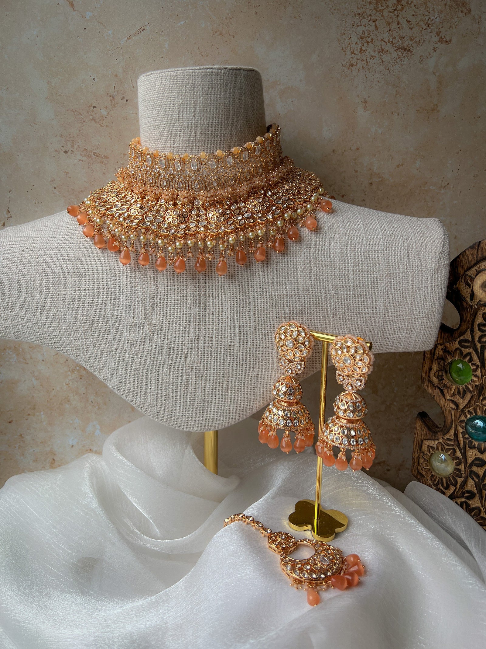 A Vibrant Bride in Peach Necklace Sets THE KUNDAN SHOP 