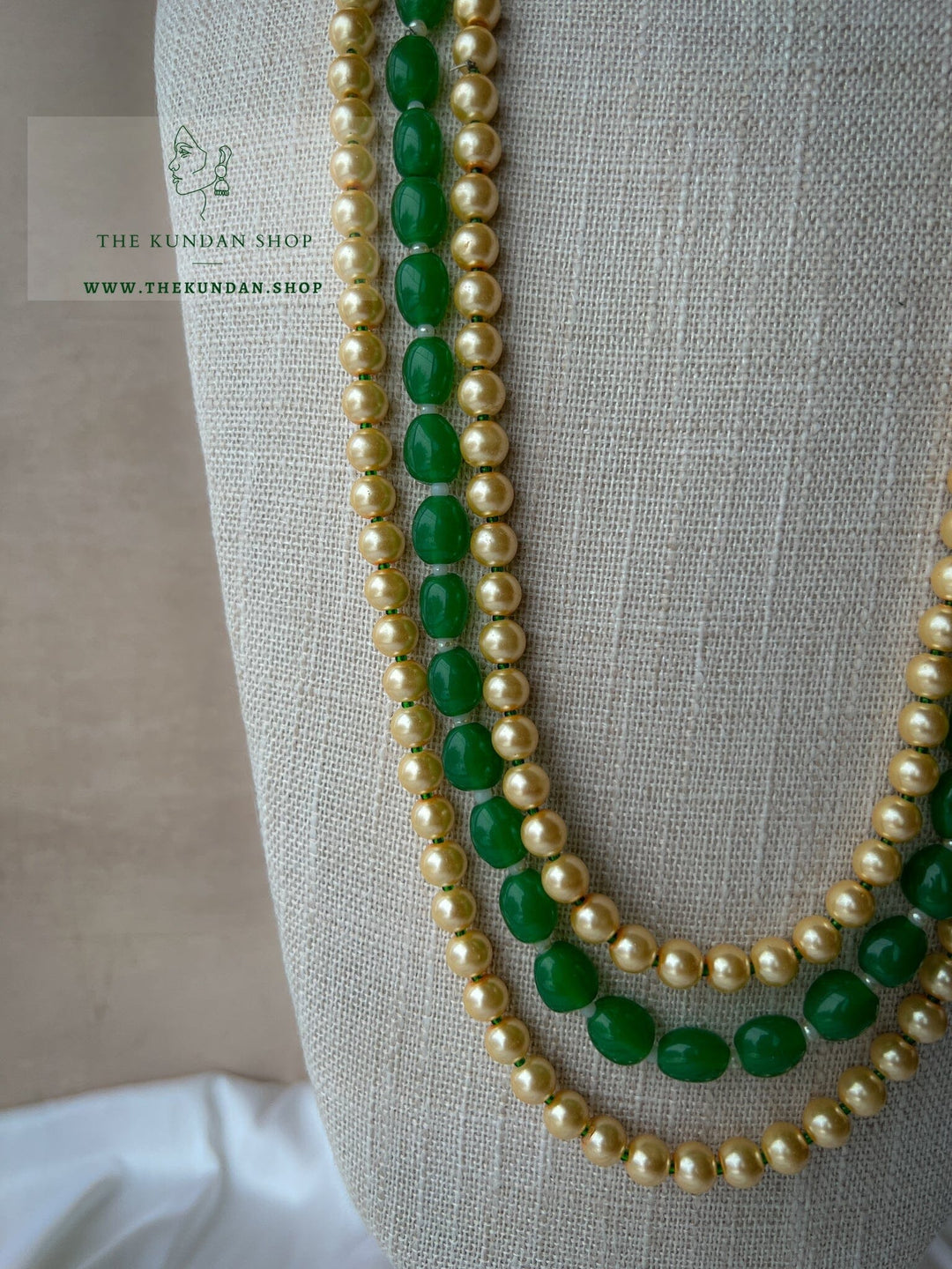 Champagne & Jade Three Layer Mala Grooms Mala THE KUNDAN SHOP 