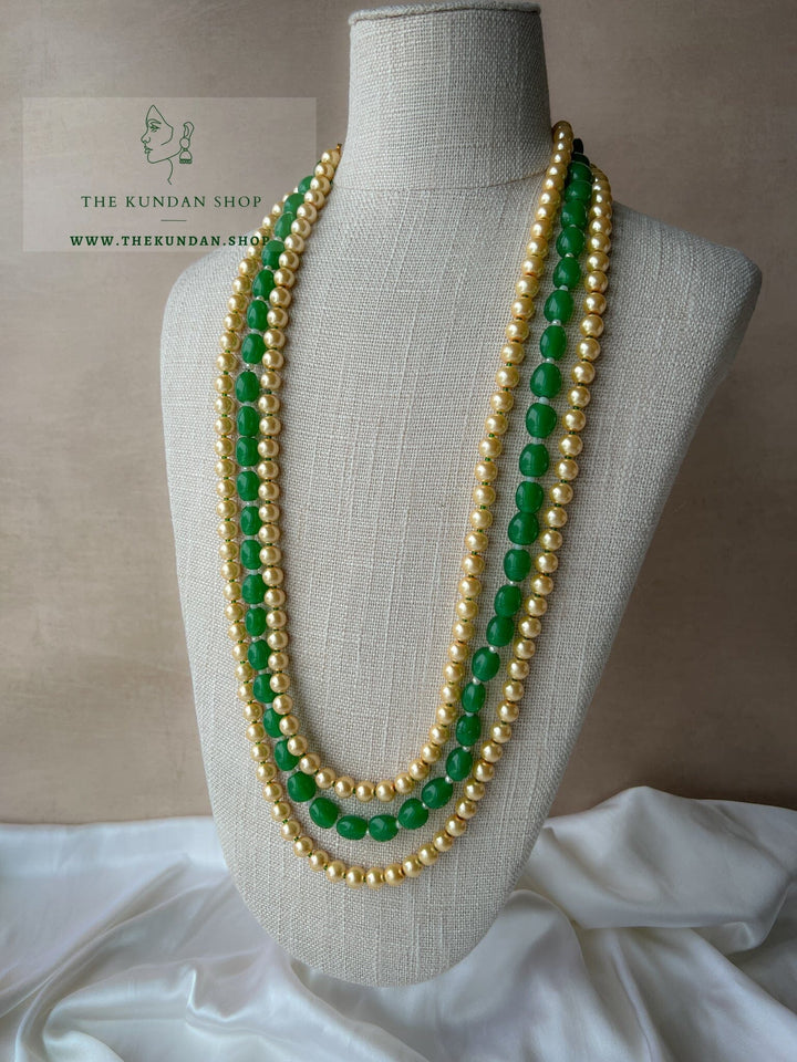 Champagne & Jade Three Layer Mala Grooms Mala THE KUNDAN SHOP 