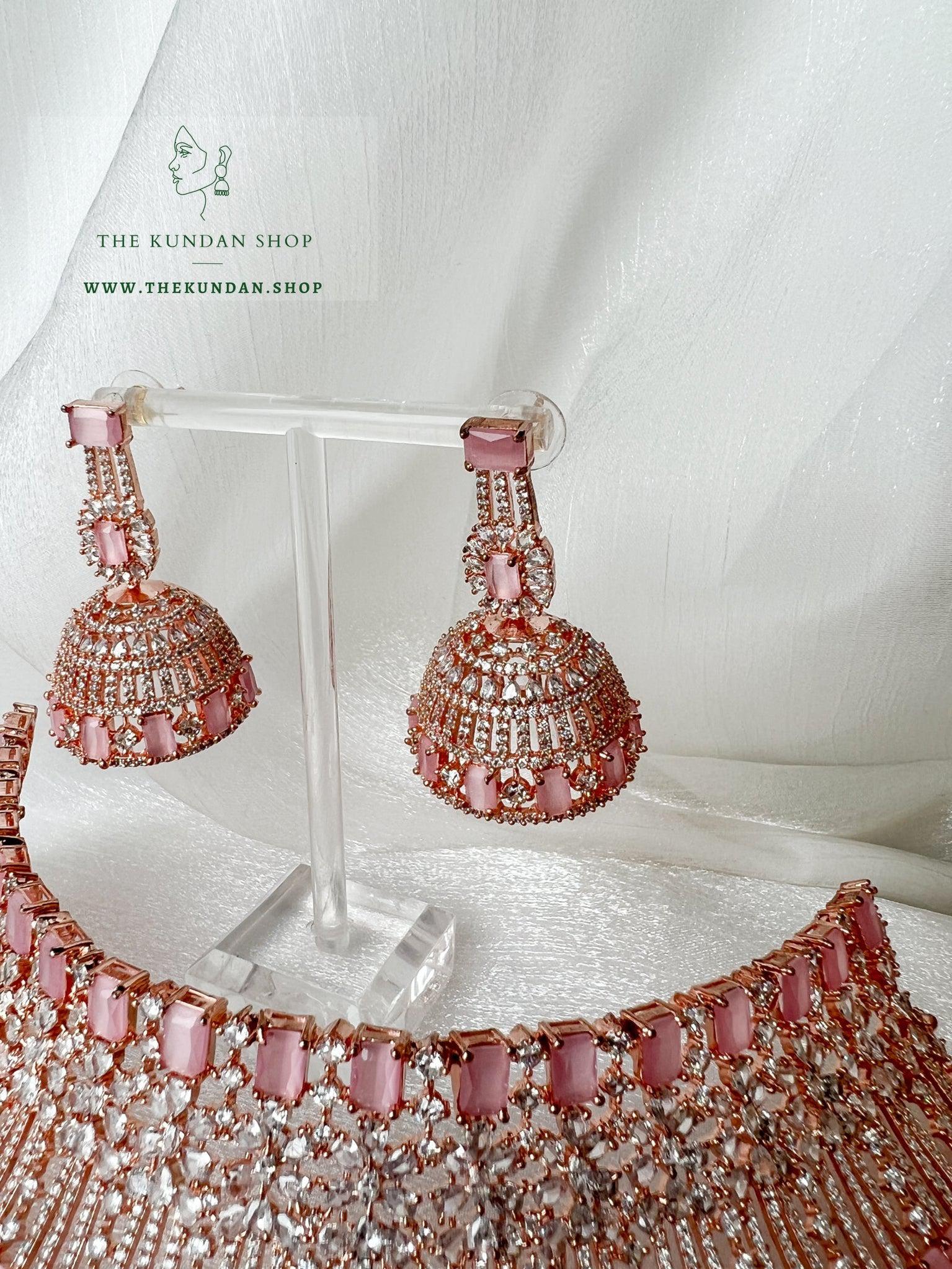 Flirtation in Rose Gold & Pink Necklace Sets THE KUNDAN SHOP 