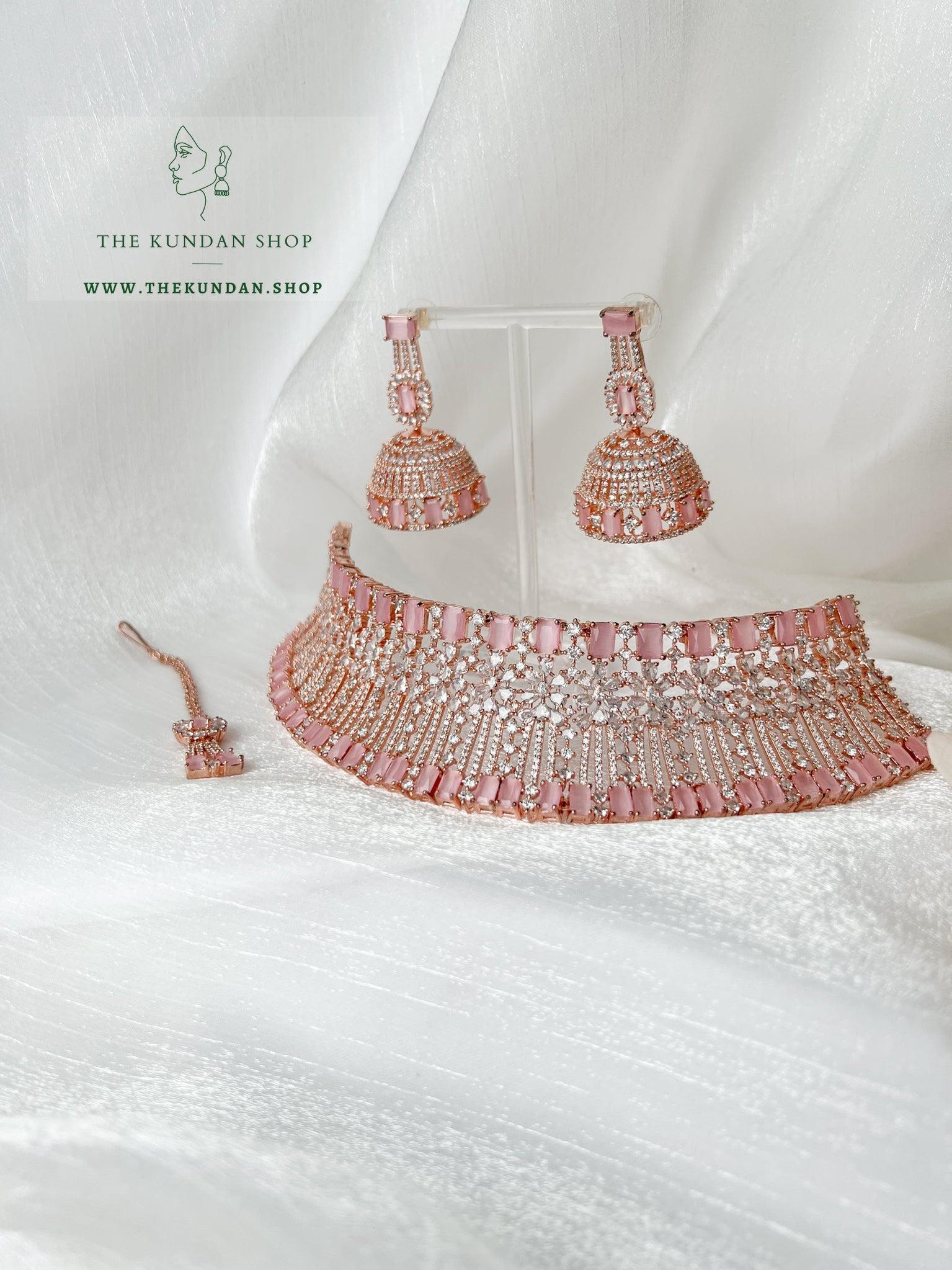 Flirtation in Rose Gold & Pink Necklace Sets THE KUNDAN SHOP 
