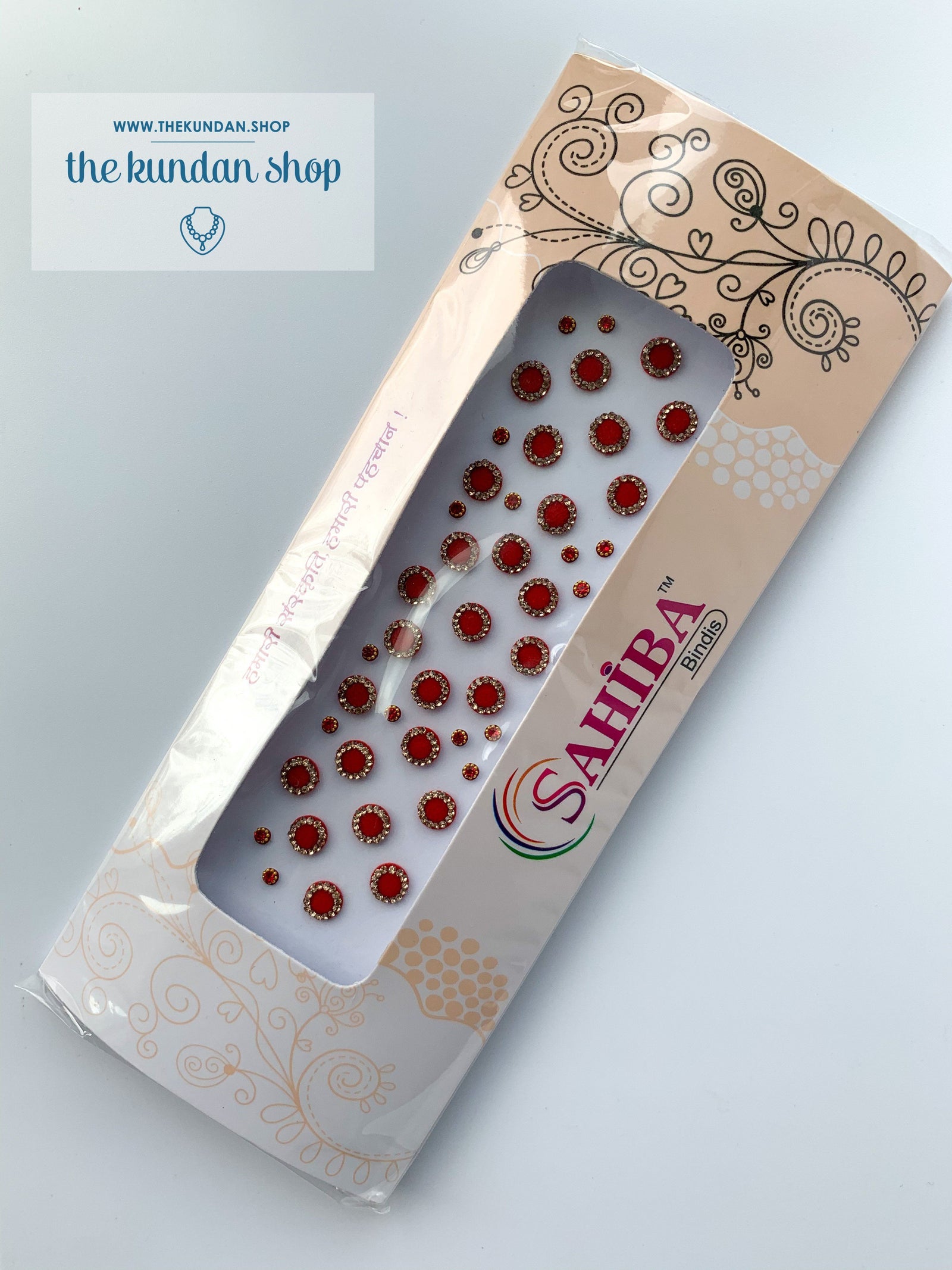 27 PC Red & Gold Rhinestone Bindi - Small, Bindis - THE KUNDAN SHOP