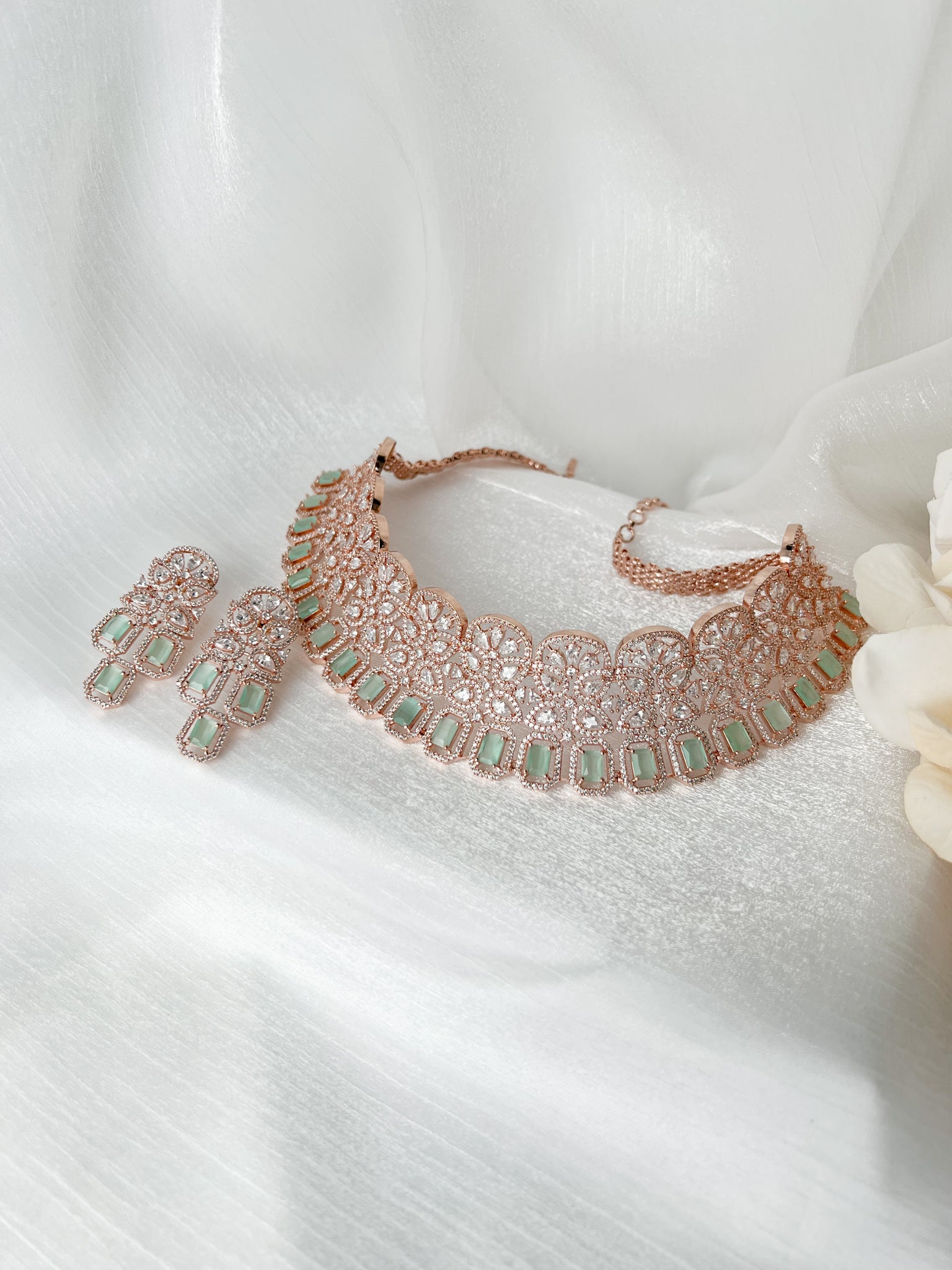 Simper in Rose Gold & Mint Necklace Sets THE KUNDAN SHOP 