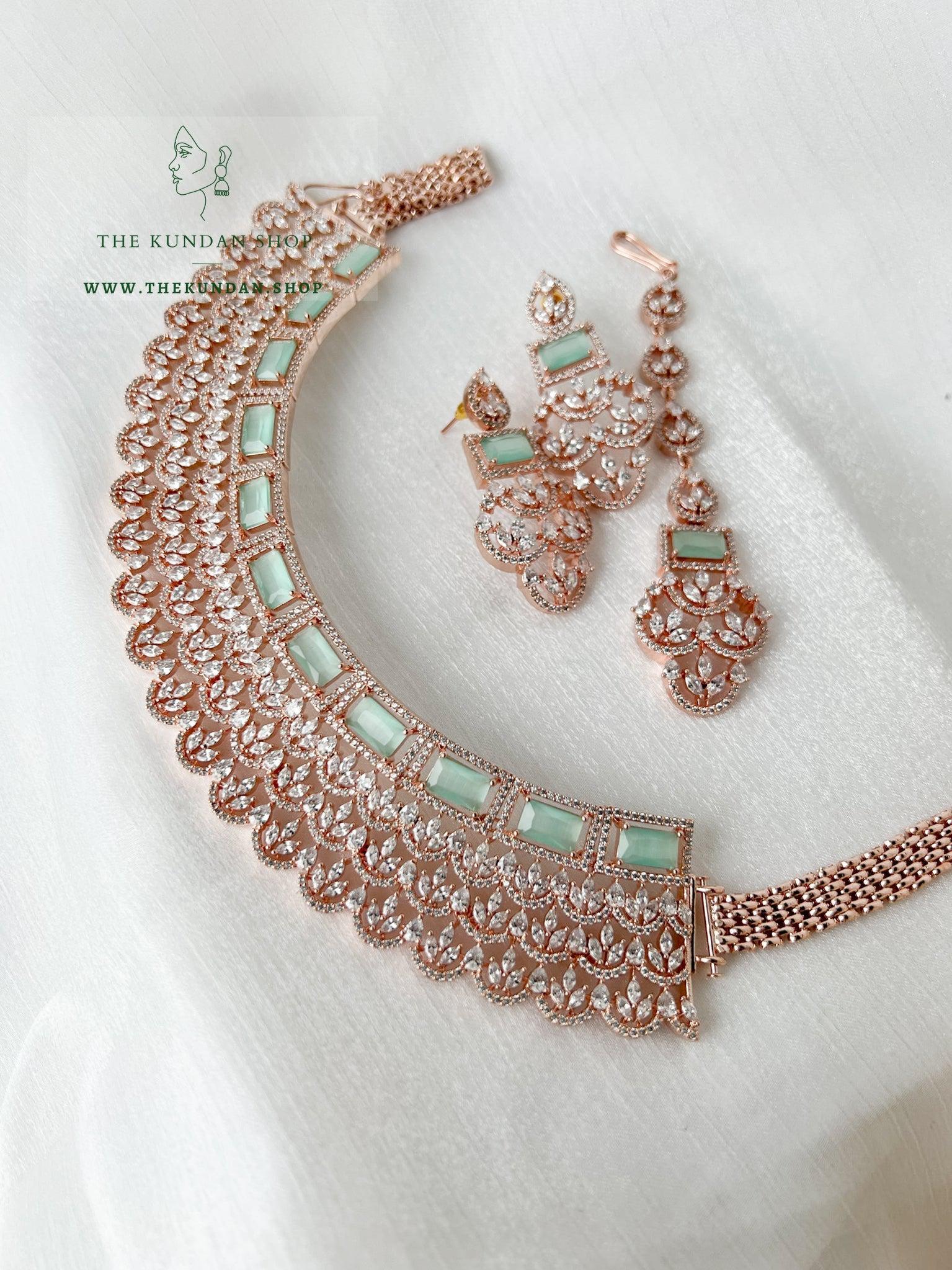 Assurance in Rose Gold & Mint Necklace Sets THE KUNDAN SHOP 