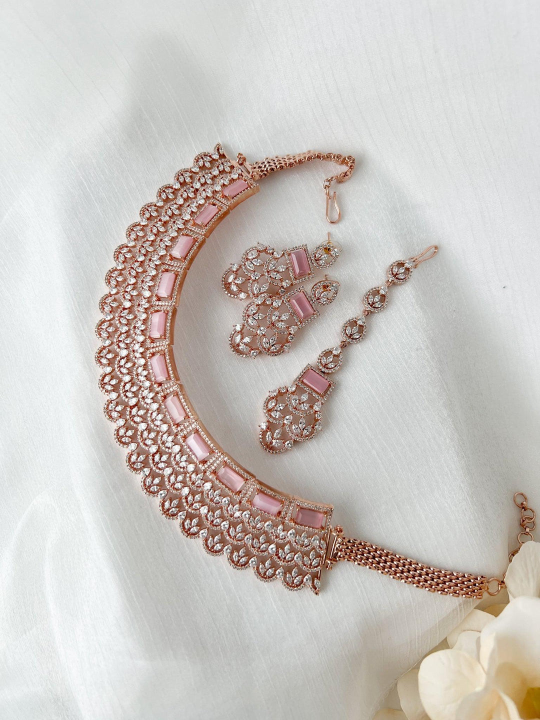 Assurance in Rose Gold & Pink Necklace Sets THE KUNDAN SHOP 
