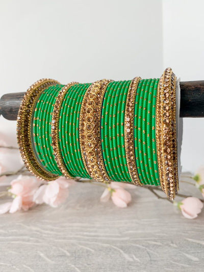 Rhinestone & Dotted Bangles in (Light) Green Bangles THE KUNDAN SHOP 