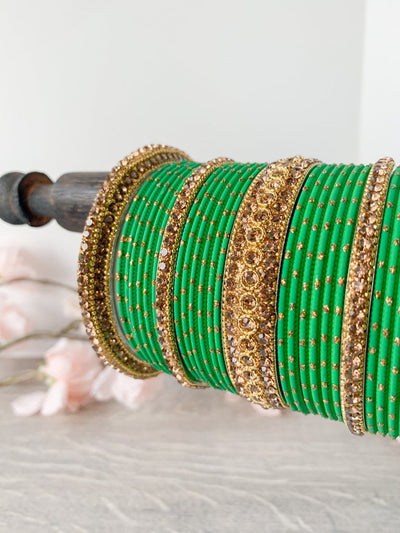 Rhinestone & Dotted Bangles in (Light) Green Bangles THE KUNDAN SHOP 