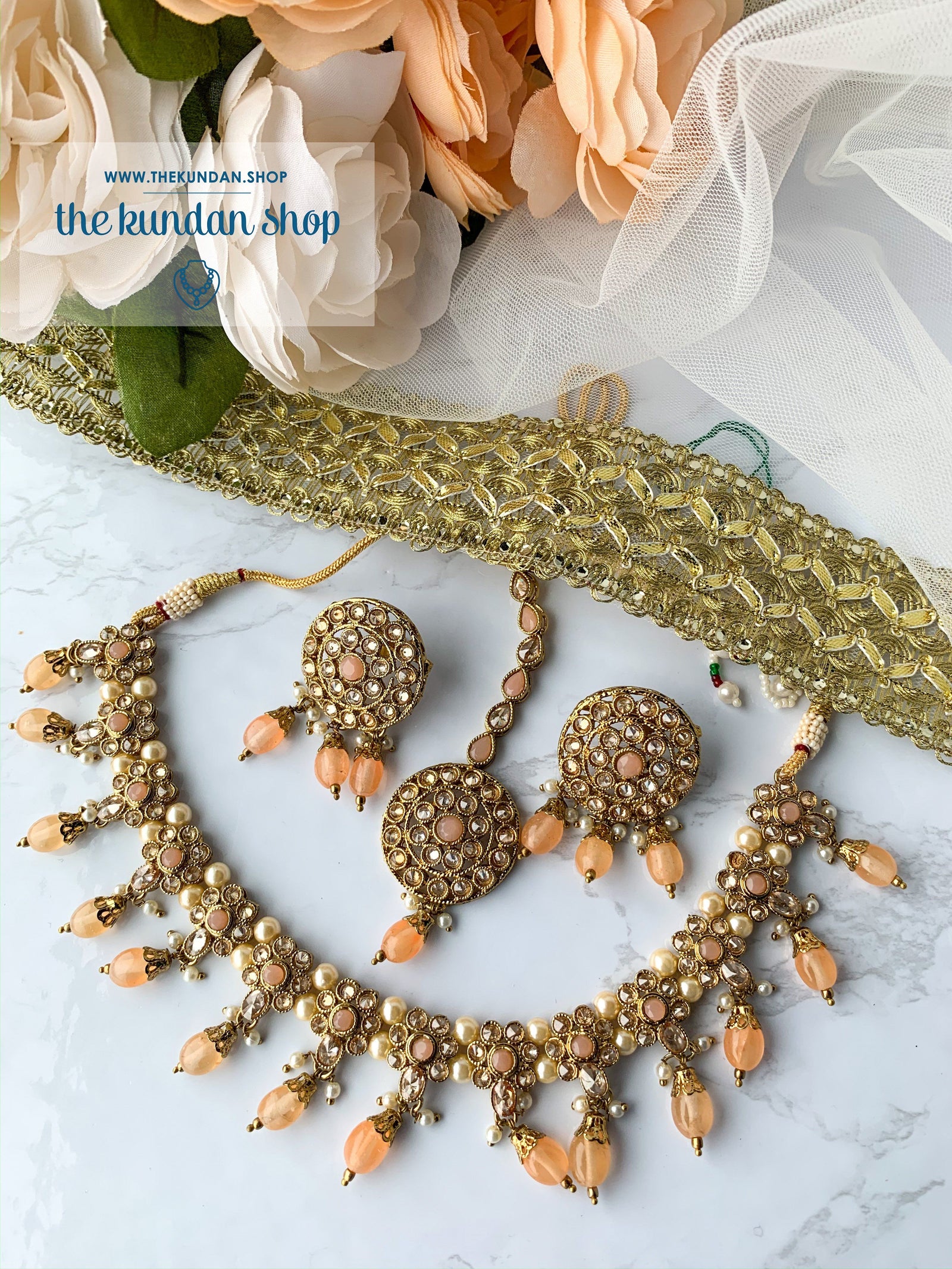 Meet in the Middle - Peach, Necklace Sets - THE KUNDAN SHOP